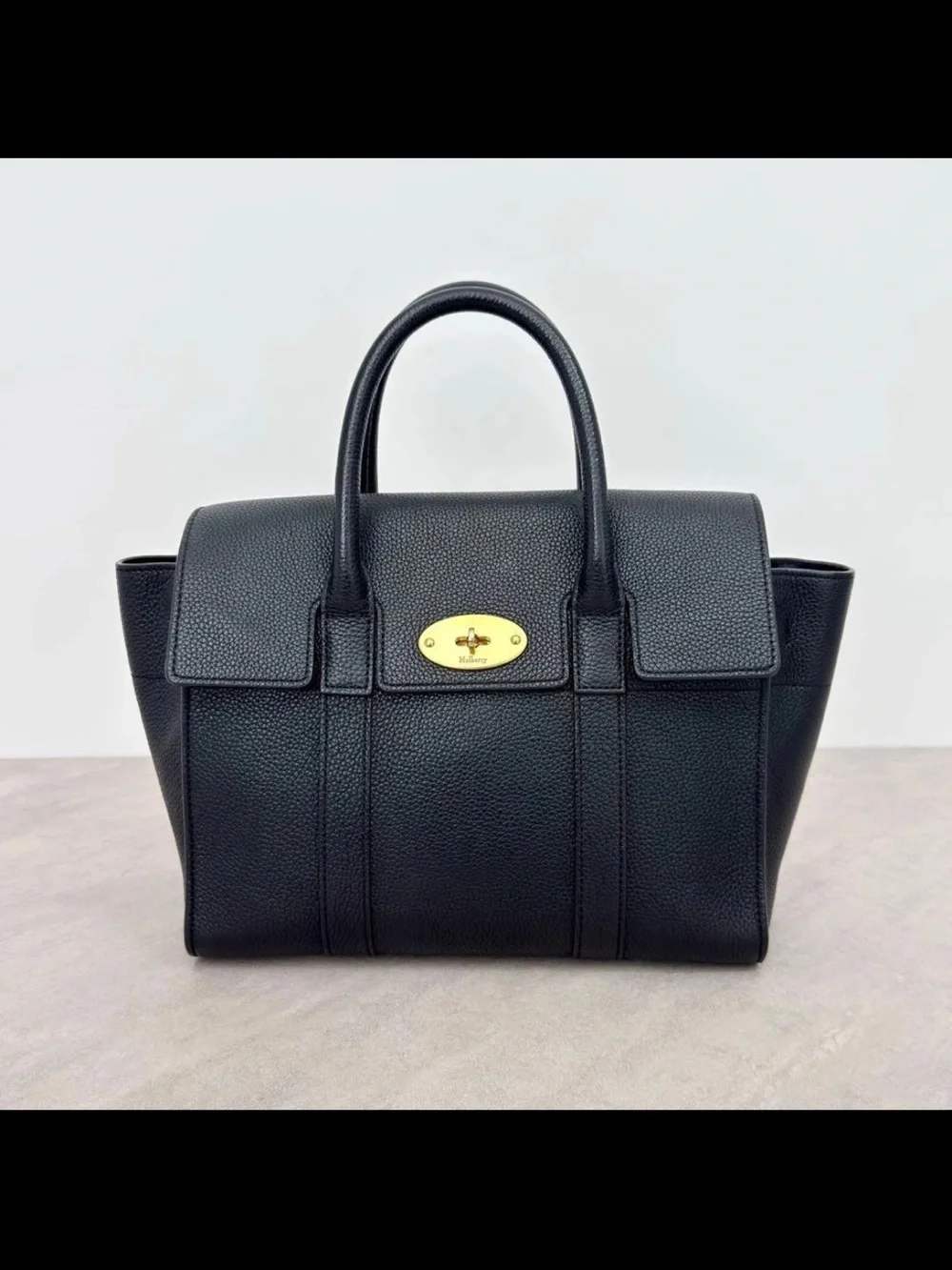 Mulberry Black Leather Top-Handle Satchel with Gold Hardware